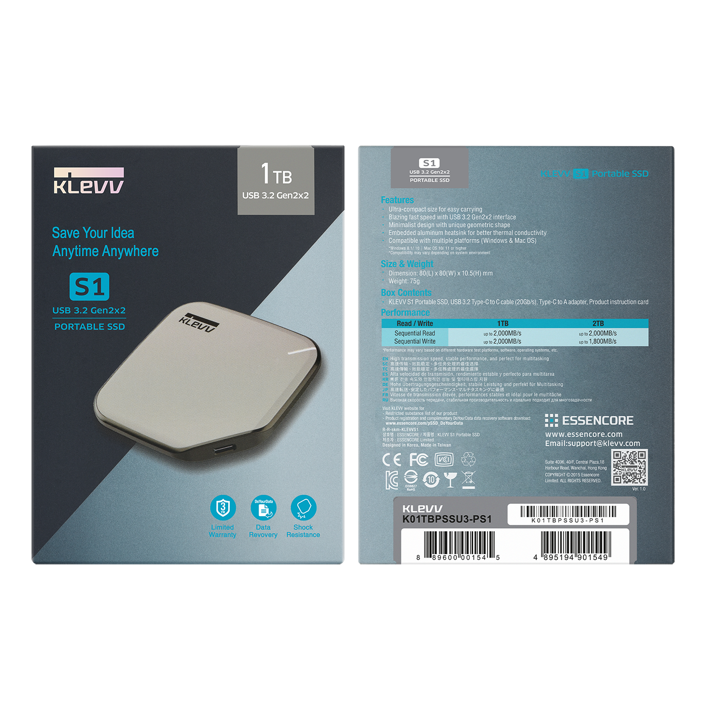 S1 1TB M.2 USB 3.2GEN 2X2 EXT. SSD